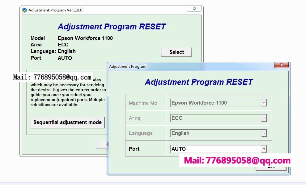 清零 Workforce-1100-WF-1100 Adjustment Program RESETER
